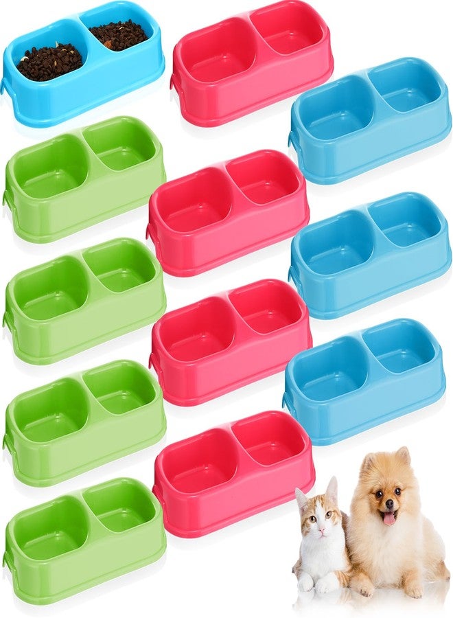 Hsei 12 Pieces Plastic Cat Dog Food Water Bowl Set Double Pet Dog Food Bowl for Kennel Cattery Small Medium Size Cats Puppies, 3 Assorted Colors - Image 1